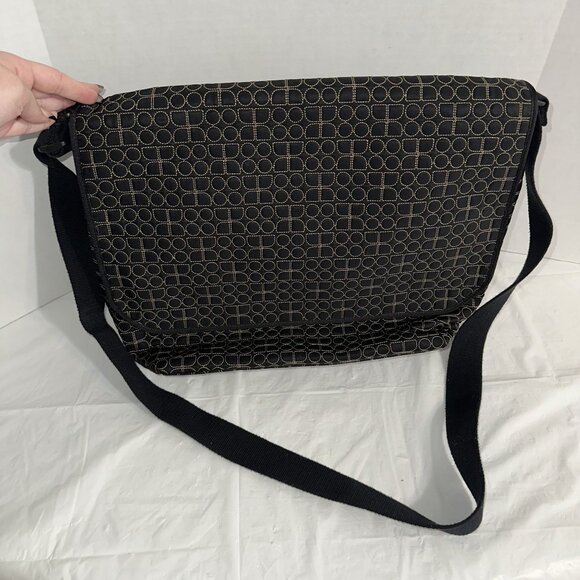 kate spade Handbags - Kate Spade Black & Gold Geometric Messenger Bag With Pink Interior